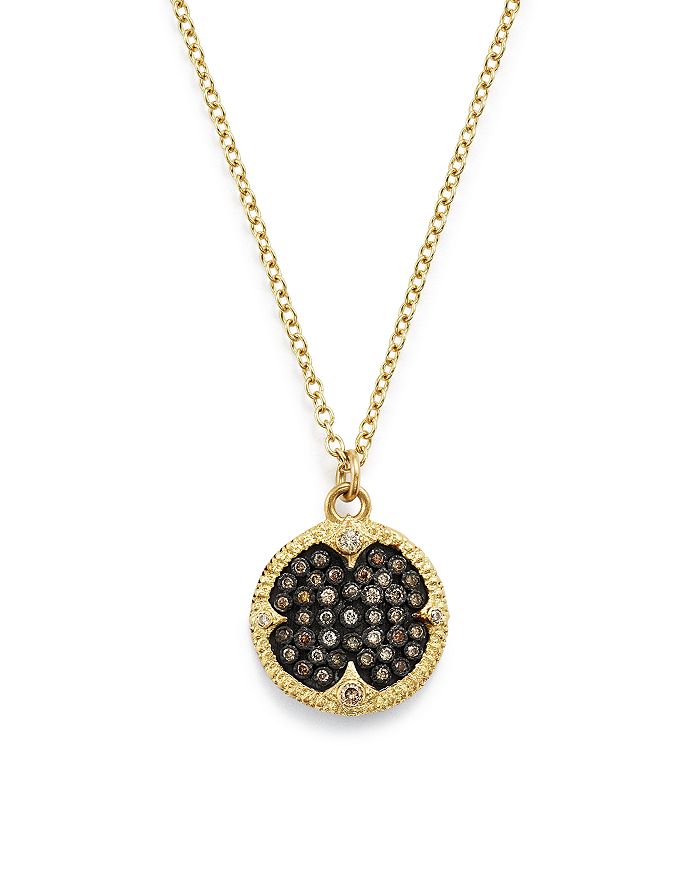 ARMENTA 18K YELLOW GOLD & BLACKENED STERLING SILVER OLD WORLD PAVE CHAMPAGNE DIAMOND CARVED DISC PENDANT NEC,10533