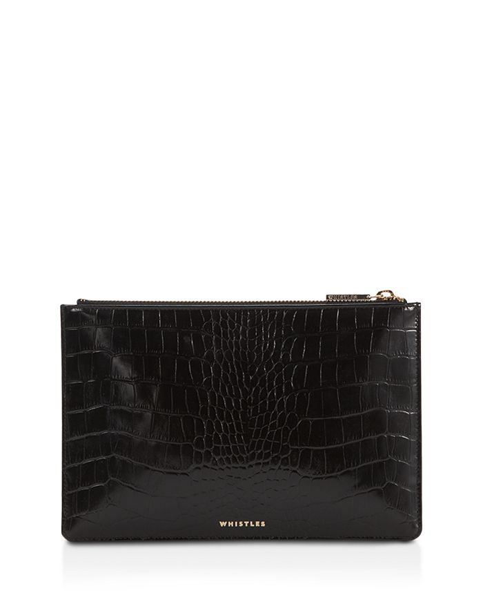 Whistles Shiny Small Croc-Embossed Leather Clutch | Bloomingdale's