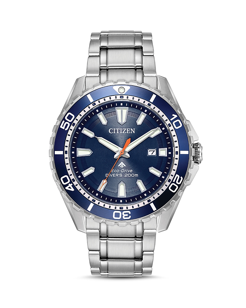 Citizen Promaster Diver Mens Silver Tone Stainless Steel Bracelet Watch Bn0191-55l In Blue/silver