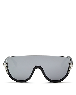 Fendi Women's Embellished Shield Sunglasses, 132mm In Dark Gray/silver