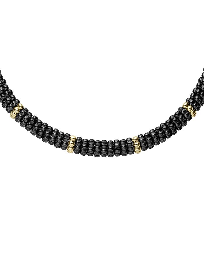 Lagos Gold & Black Caviar Collection 18K Gold & Ceramic Twelve Station Collar Necklace, 16 Black/Gold