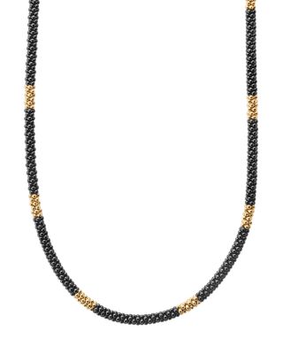 Lagos Gold & Black Caviar Collection 18K Gold & Ceramic Long Station Necklace, 16