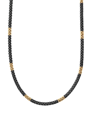 Lagos Gold & Black Caviar Collection 18K Gold & Ceramic Long Station Necklace, 16