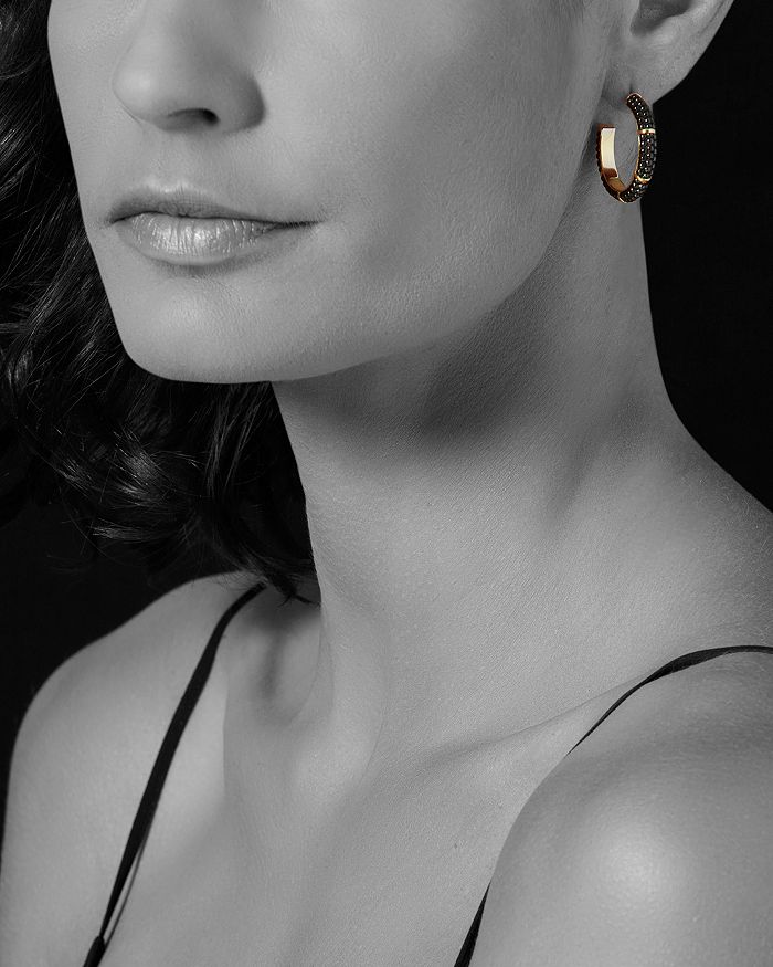 Shop Lagos Gold & Black Caviar Collection 18k Gold & Ceramic Hoop Earrings In Black/gold