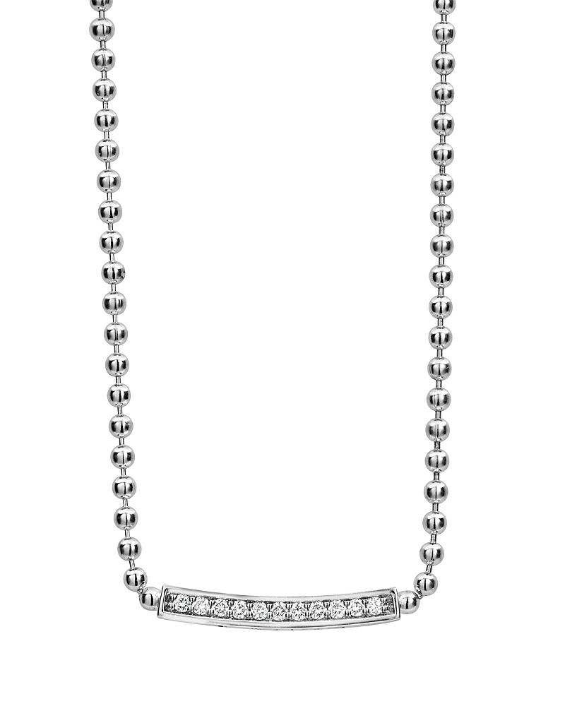 Lagos Sterling Silver Caviar Spark Diamond Bar & Ball Chain Necklace, 16 In White/silver