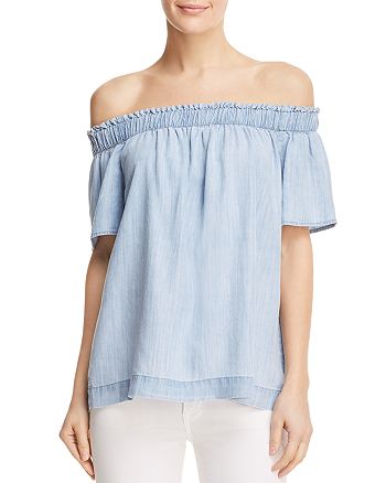 Side Stitch Off-the-Shoulder Chambray Top | Bloomingdale's
