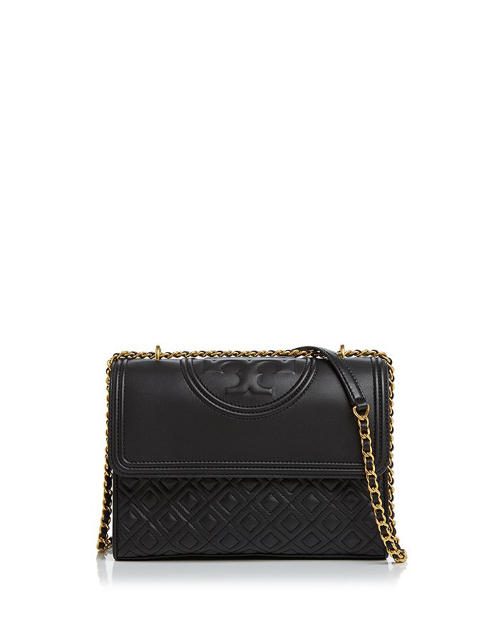 Tory Burch Fleming Convertible Leather Shoulder Bag In Black/gold