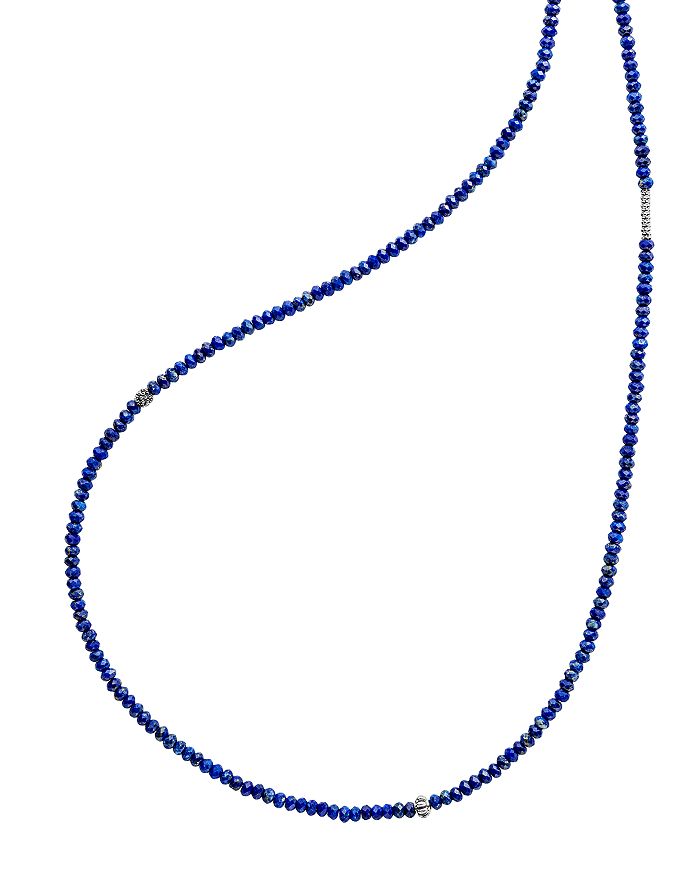 LAGOS STERLING SILVER CAVIAR ICON LAPIS FIVE STATION STRAND NECKLACE, 34,04-81048-L34