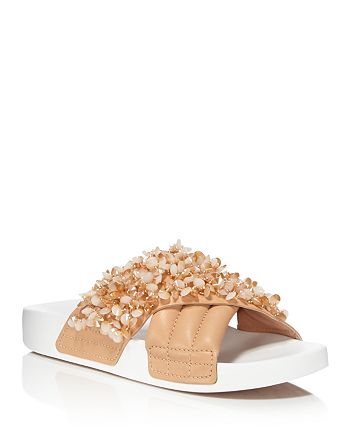Tory Burch Women's Logan Embellished & Quilted Leather Pool Slide Sandals |  Bloomingdale's