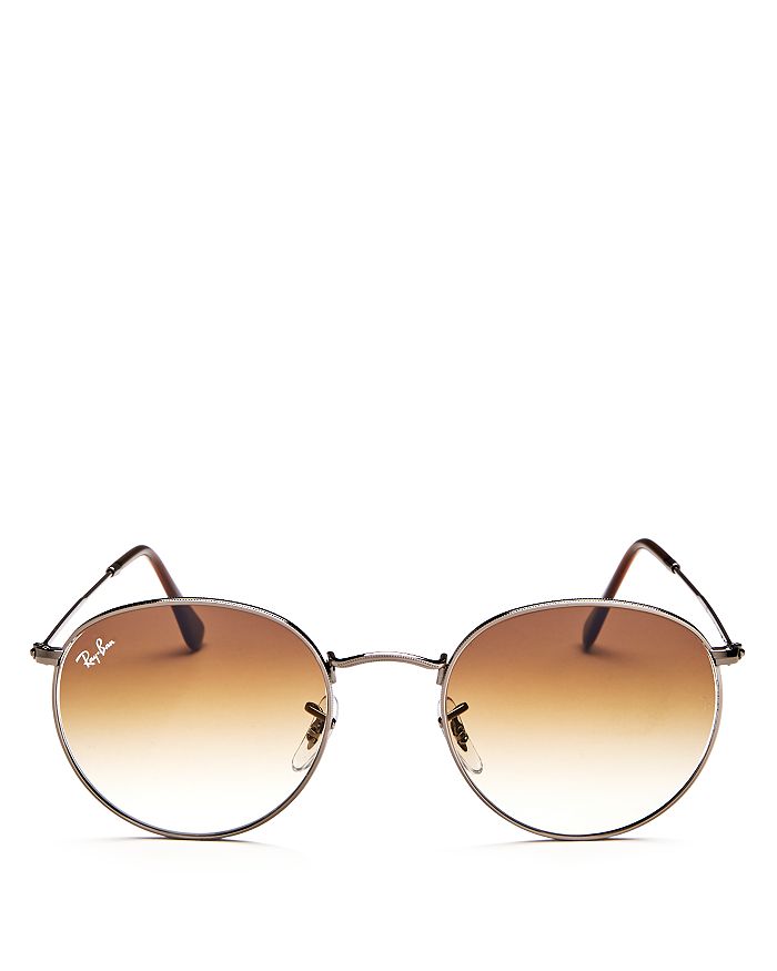 Ray Ban Ray-ban Unisex Gradient Round Sunglasses, 53mm In Gunmetal/brown Gradient