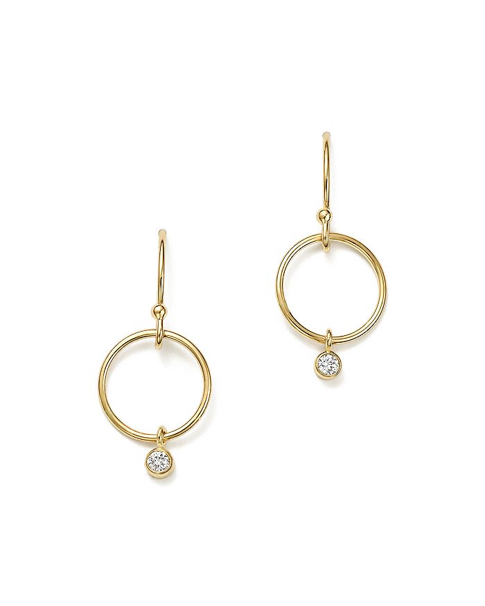 Zoë Chicco 14k Yellow Gold Circle & Diamond Bezel Drop Earrings