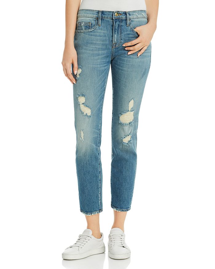 FRAME Le Boy Distressed Straight-Leg Jeans in Charter Alley ...