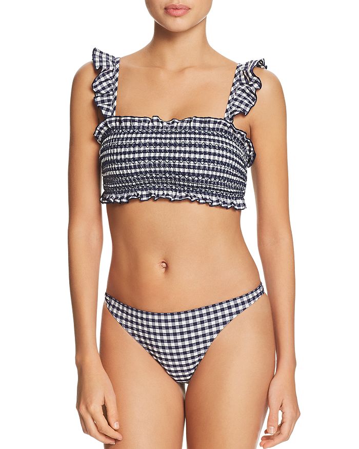 Tory Burch Gingham Costa Ruffle Bikini Top Gingham Hipster