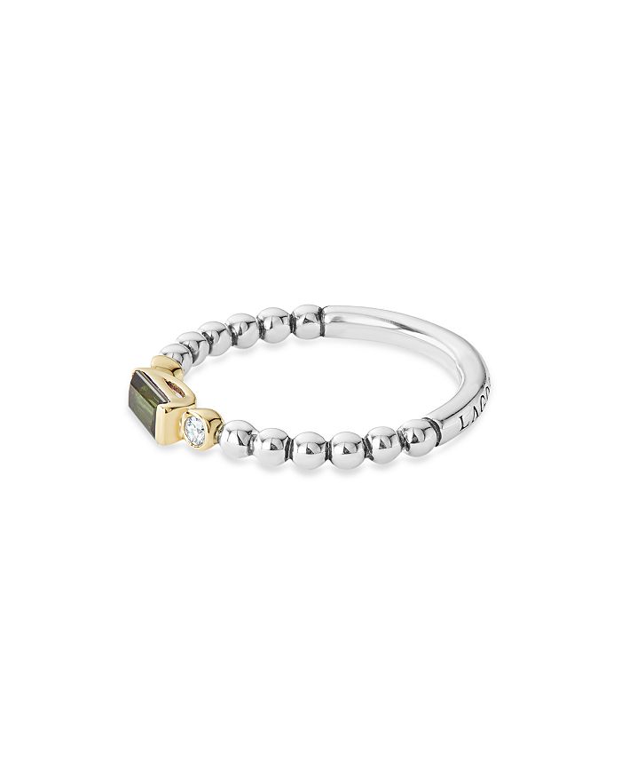 Shop Lagos 18k Gold & Sterling Silver Green Tourmaline & Diamond Stacking Ring In Green/silver