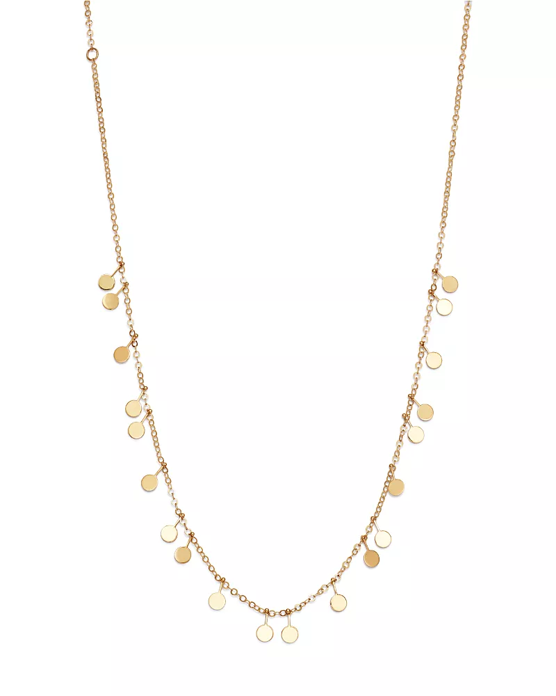 Moon & Meadow Dangling Disc Front Necklace in 14K Yellow Gold, 16 - Exclusive