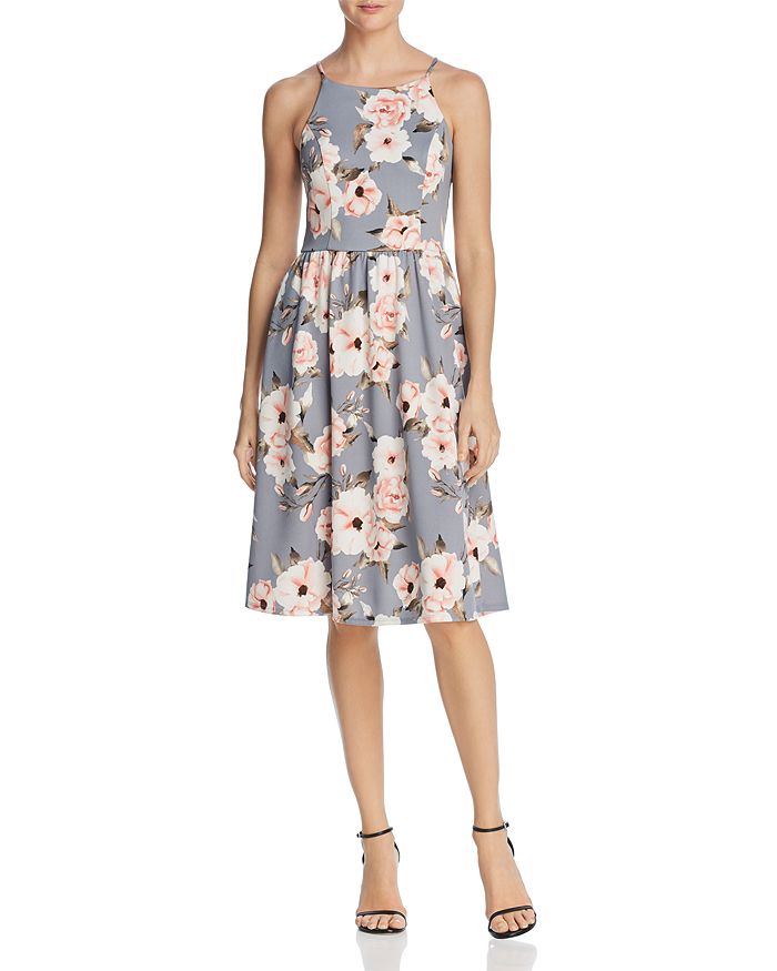AQUA Floral Print Fit-and-Flare Dress - 100% Exclusive | Bloomingdale's