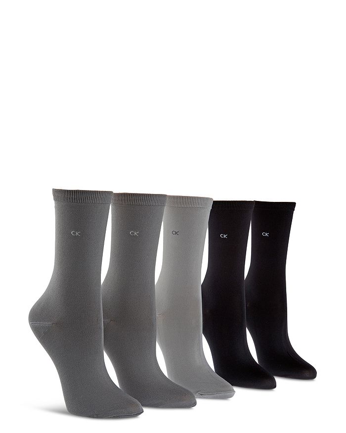 Calvin Klein Microfiber Crew Socks, Set Of 5 In Black/gray