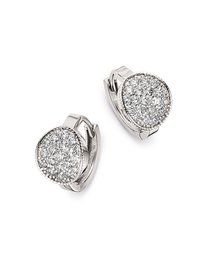 Bloomingdale's Diamond Cluster Oval Huggie Earrings In 14k White Gold, 0.60 Ct. T.w. - 100% Exclusive