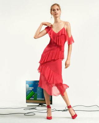 Alice and Olivia Alice + Olivia Olympia Asymmetric Ruffled Silk Dress -  Exclusive | Bloomingdale's Women