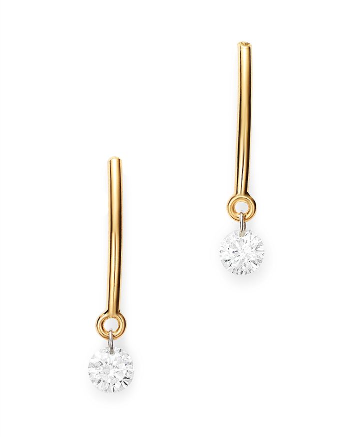 Aerodiamonds 18k Yellow Gold Solo Diamond Drop Earrings In White/gold