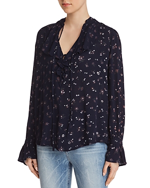 Ag Celeste Ruffled Floral Top In Navy Multi