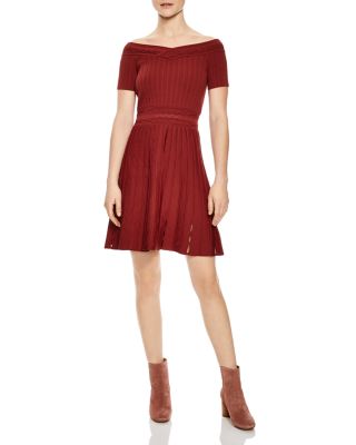 sandro off shoulder dress Sandro Masha Off-the-Shoulder Rib Knit Dress