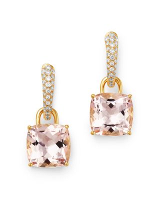 Kiki McDonough - 18K Yellow Gold Classics Cushion-Cut Morganite & Diamond Drop Earrings
