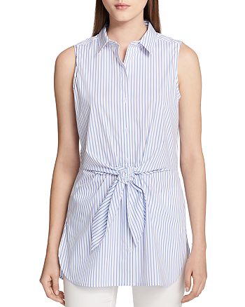 Calvin Klein Tie-Waist Striped Shirt | Bloomingdale's