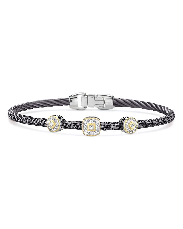 Alor Gray Cable Bangle Bracelet With Diamonds In Silver/gray
