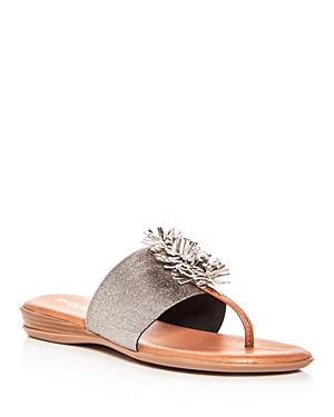 Andre Assous Women's Novalee Featherweights Leather Fringe Demi Wedge Sandals In Pewter/metal