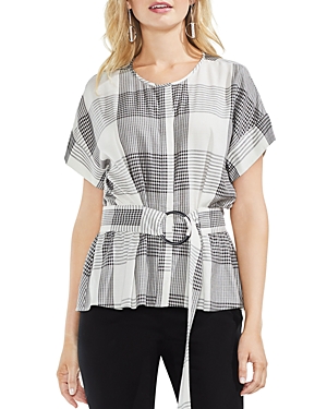 VINCE CAMUTO BELTED PLAID TOP,9128152