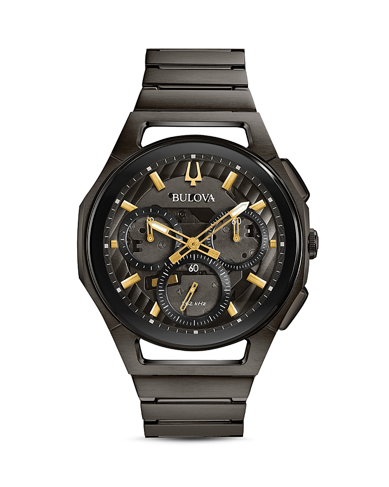 Bulova Men's Chronograph Curv Black Stainless Steel Bracelet Watch 44mm In Black