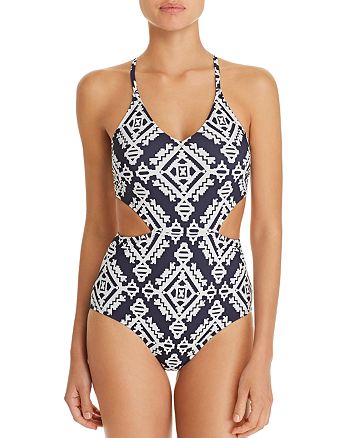Tory Burch Tapestry Geometric One Piece Swimsuit | Bloomingdale's