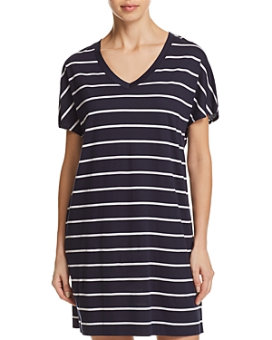 Hanro Laura Short-sleeve Sleepshirt In White/navy Stripe