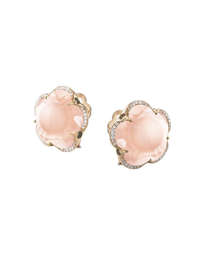 Shop Pasquale Bruni 18k Rose Gold Bon Ton Rose Quartz & Diamond Floral Earrings In Pink/rose Gold