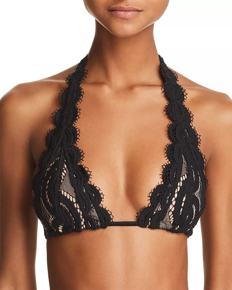 PilyQ Lace Overlay Halter Bikini Top