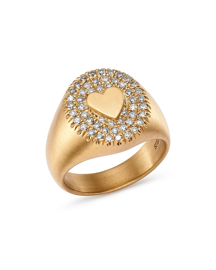 Suel 18k Yellow Gold Diamond Heart Signet Ring In White/gold