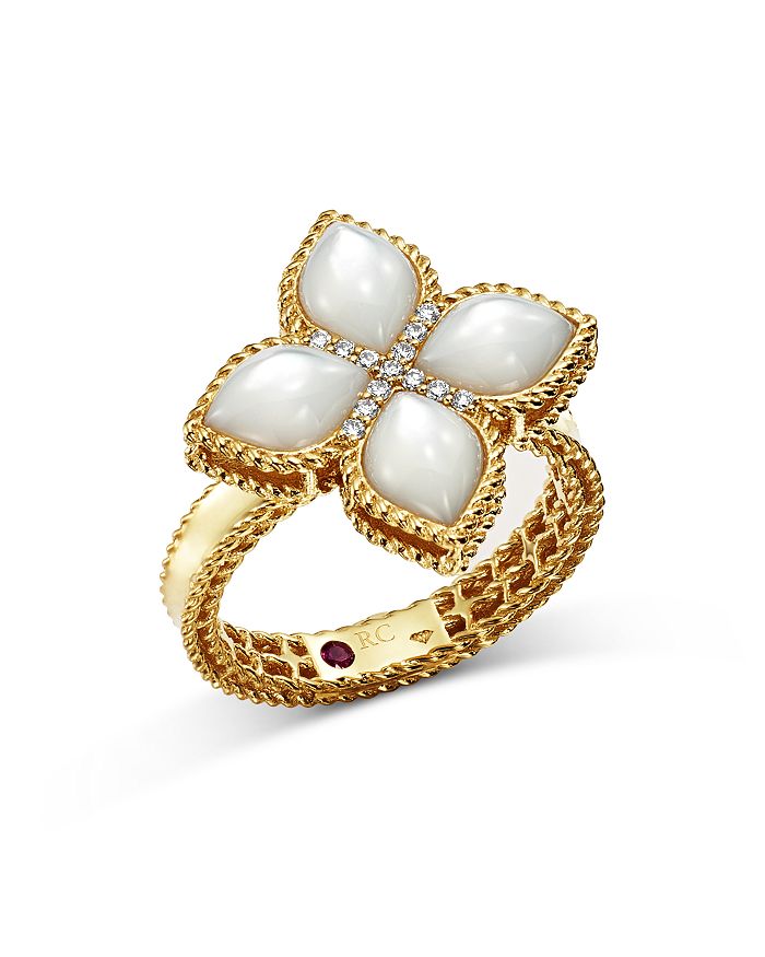 Roberto Coin 18k Yellow Gold Venetian Princess Mother-of-pearl & Diamond Ring In White/gold