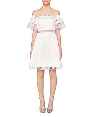 TED BAKER LOULAH OFF-THE-SHOULDER LACE-INSET DRESS,WH8WGDS7LOULAH99-WHI