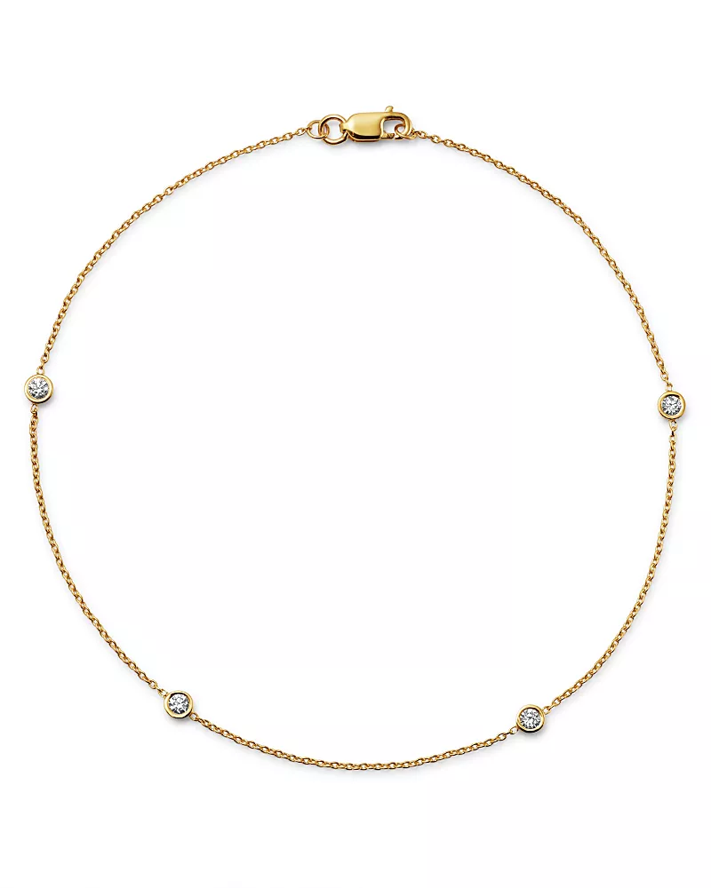 Diamond Bezel Ankle Bracelet in 14K Yellow Gold, 0.20 tcw