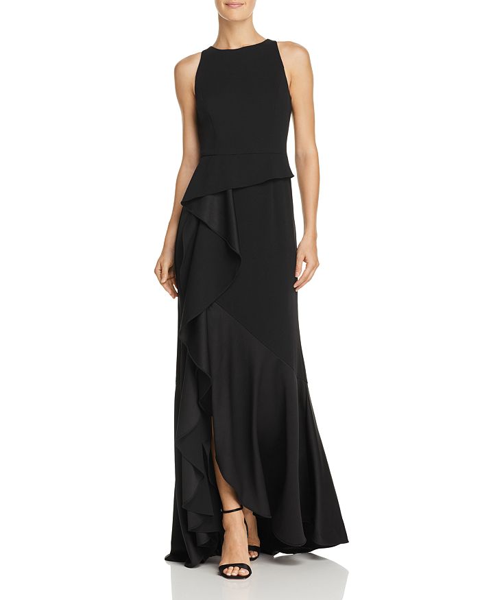 ADRIANNA PAPELL RUFFLED KNIT-CREPE GOWN,AP1E203541