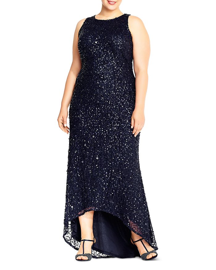 Adrianna Papell Plus Sequined High/Low Gown | Bloomingdale's