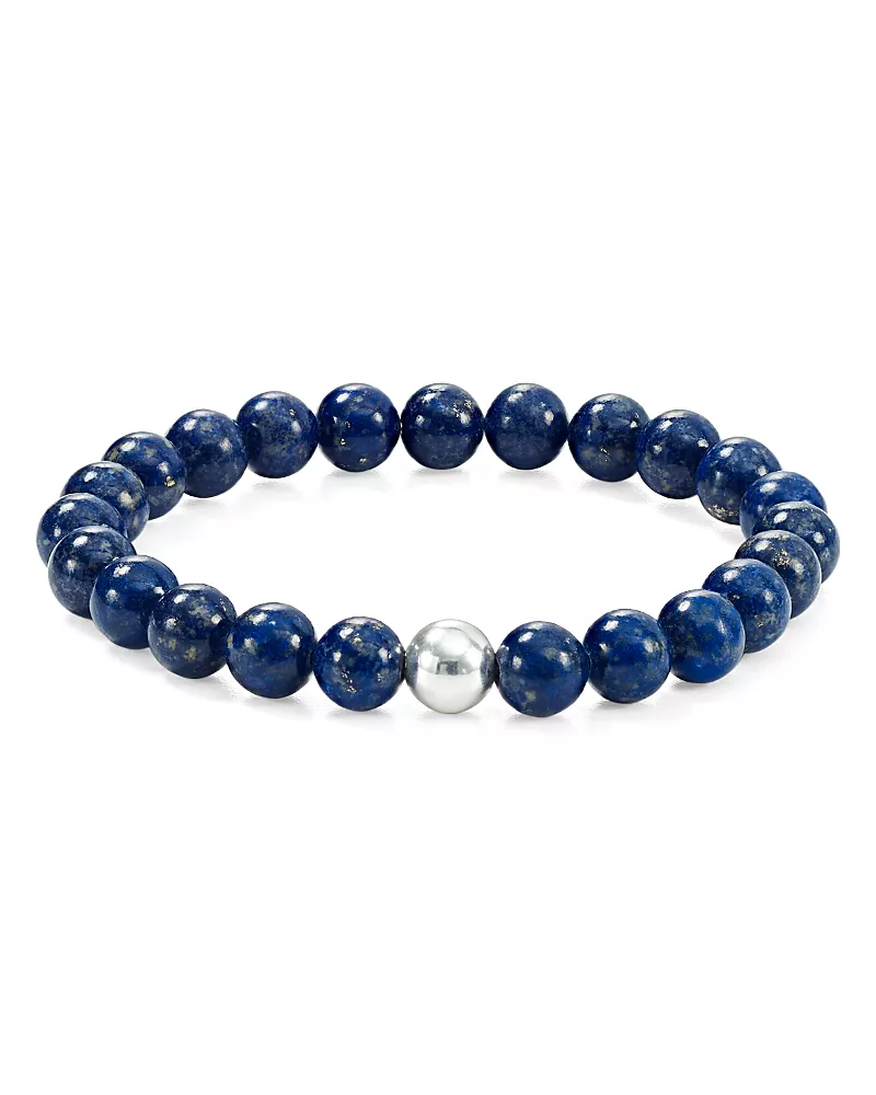 Aqua Sterling Silver & Stone Beaded Stretch Bracelet - Exclusive