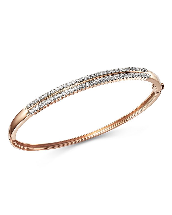Bloomingdale's Diamond Double Row Bangle In 14k Rose Gold, 1.0 Ct. T.w. - 100% Exclusive In White/rose