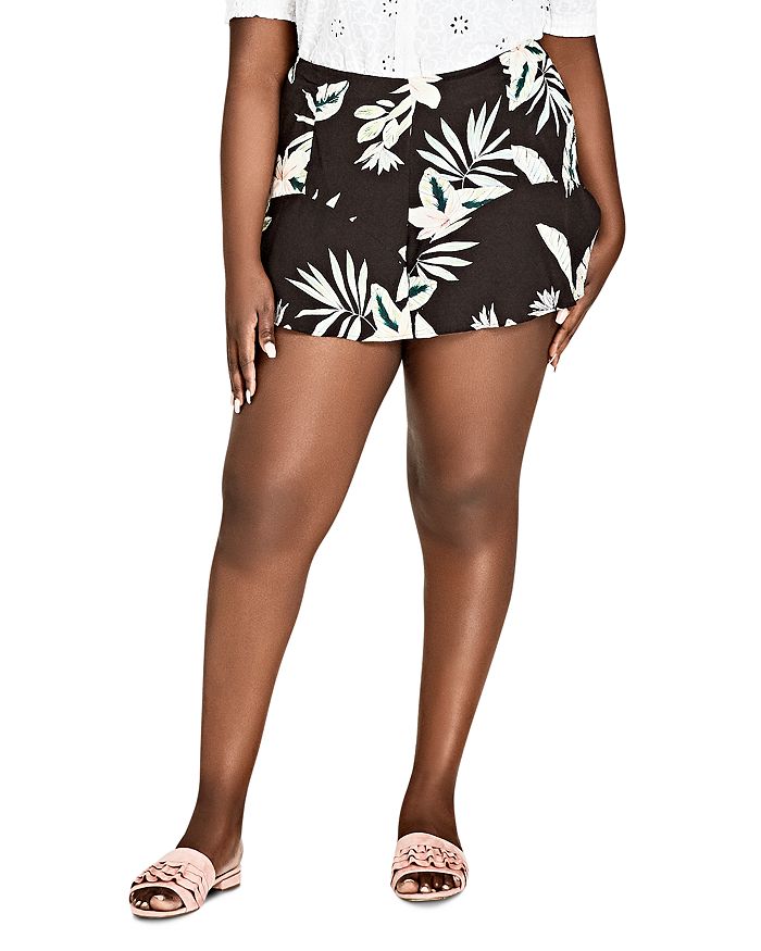 City Chic Plus Oahu Floral Ruffle Trim Shorts | Bloomingdale's