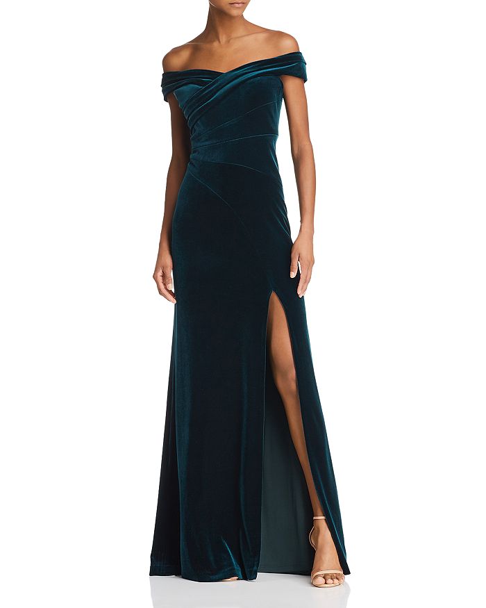 Aidan Mattox Off-the-shoulder Velvet Gown - 100% Exclusive In Emerald