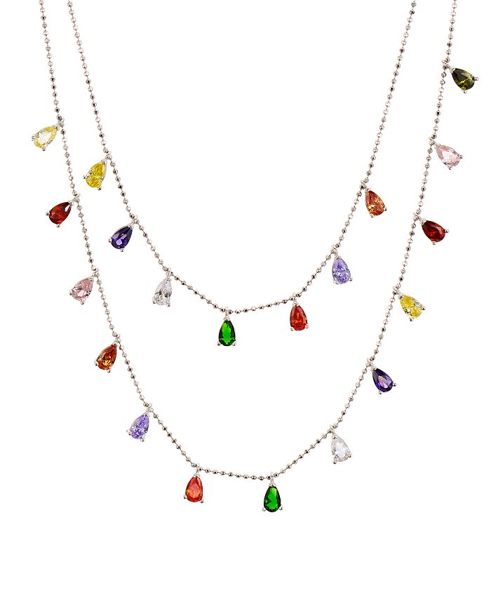 Aqua Multi-stone Layered Pendant Necklace In Sterling Silver Or Gold-tone Sterling Silver, 16 - 100% Excl In Multi/gold