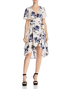 OLIVACEOUS RUFFLED FLORAL PRINT WRAP DRESS - 100% EXCLUSIVE,56-06LDJB