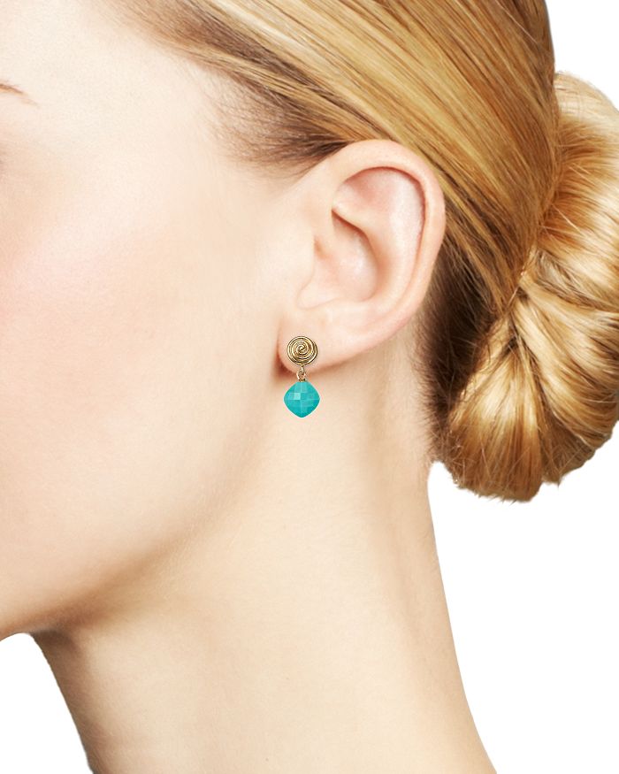Shop Bloomingdale's Turquoise Swirl Drop Earrings In 14k Yellow Gold - 100% Exclusive In Blue/gold