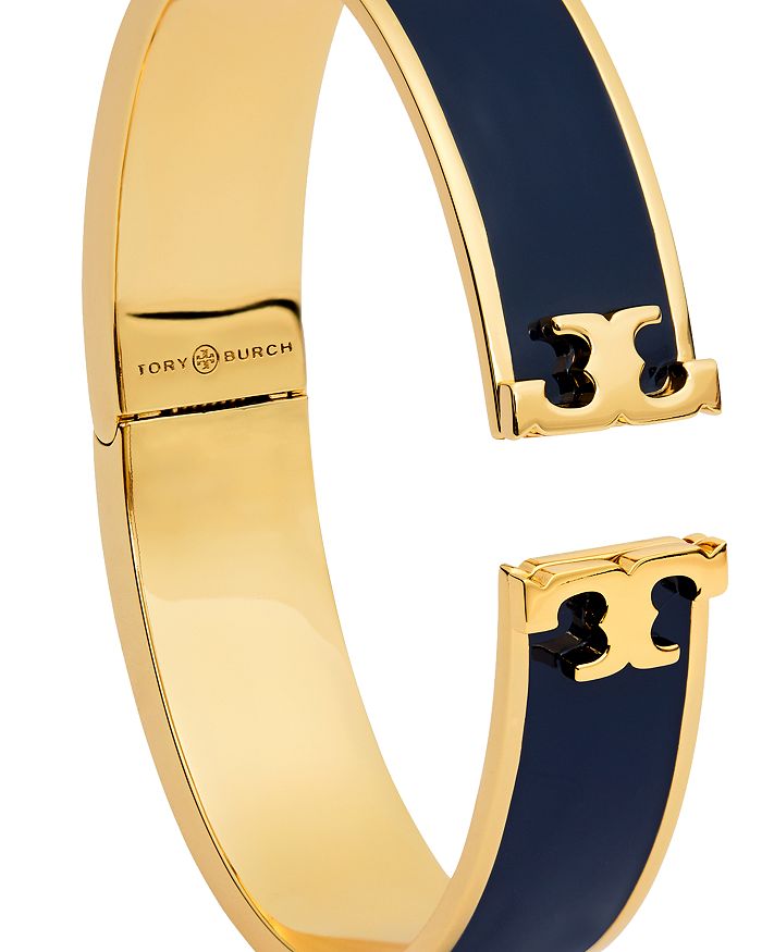 Tory Burch Kira Raised Logo Enamel Hinged Cuff Bracelet In Blue | ModeSens